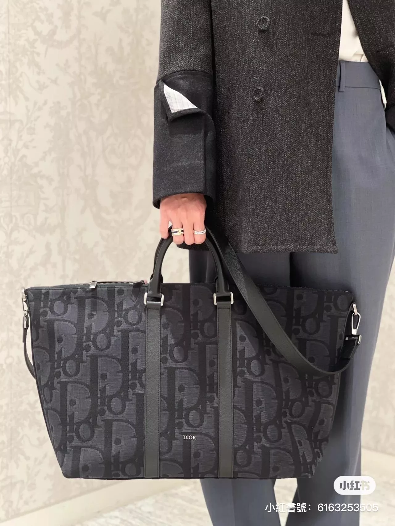 Dior Oblique 黑色 圖案提花帆布 weekender 40 手提肩背旅行袋