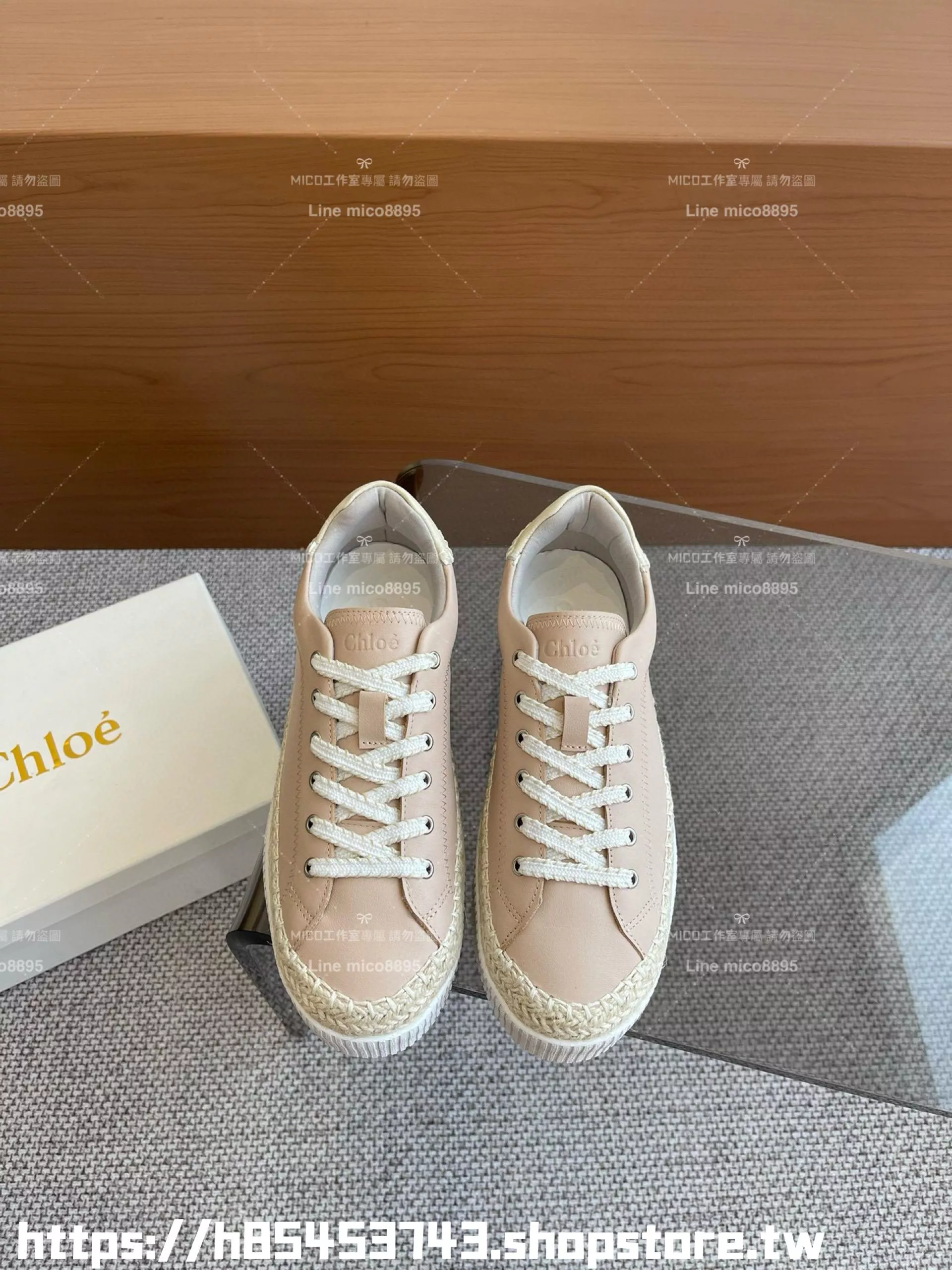 Chloe 24新款 粉色皮革 NAMA系列小白鞋 女鞋 35-40