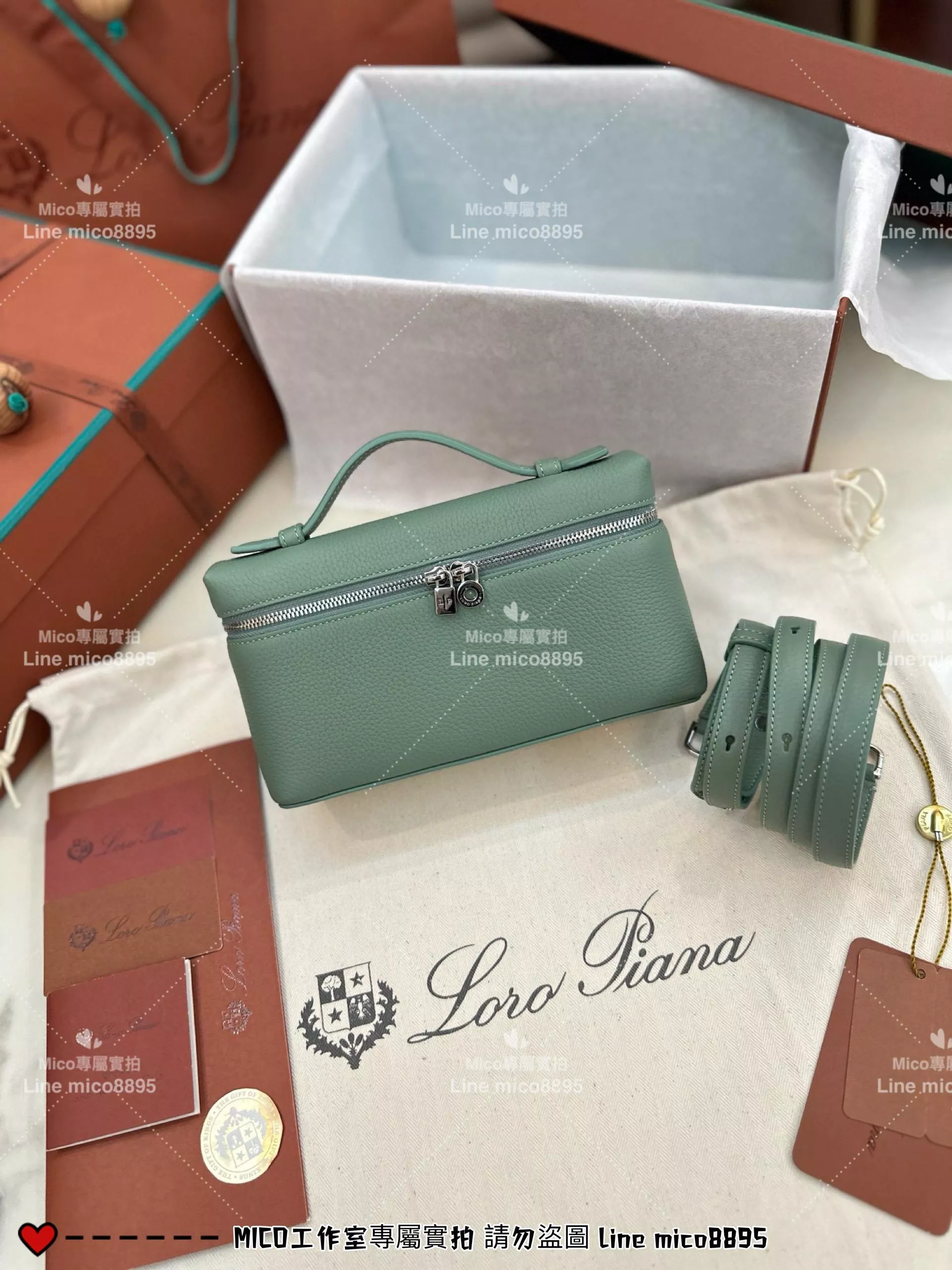 Loro Piana Extra Poket L19 飯盒包 山艾葉綠/銀釦 小牛皮 19cm