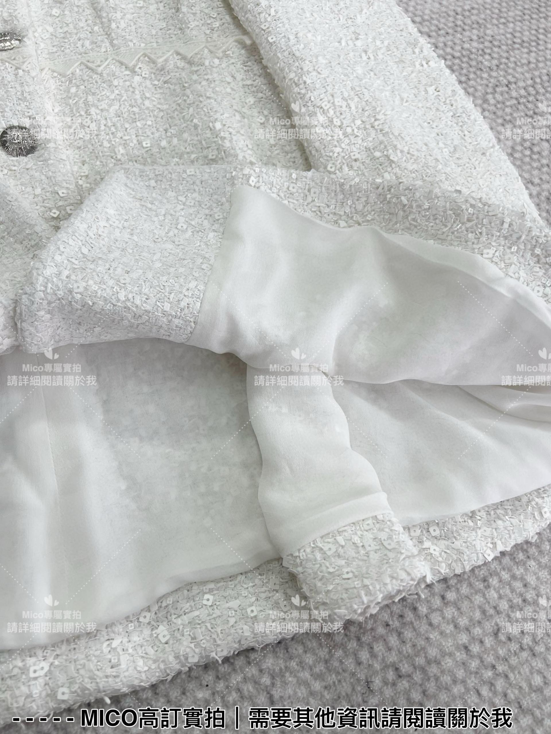 CHANEL 高訂服飾｜24S白色珠片斜紋軟呢外套 手工縫製亮片 36.38.40