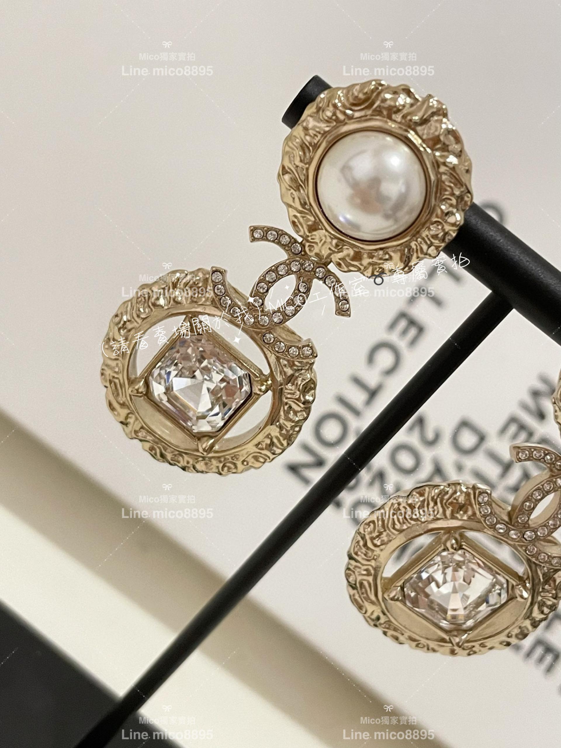 CHANEL 小香 復古奢華款 熔岩系列珍珠垂墜式耳環