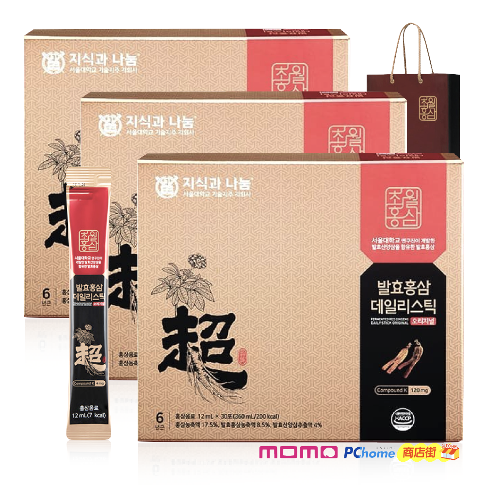 超越蔘精] 韓國高麗蔘精禮盒(12mlx30入x3) 附提袋100%原裝進口韓國食品