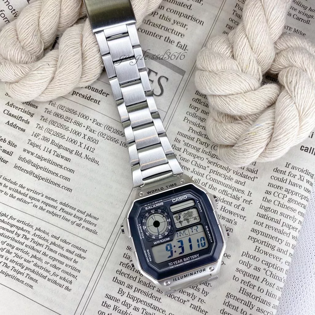 CASIO地圖錶 經緯度鐘錶 經典熱銷款十年電池不鏽鋼錶帶 台灣卡西歐公司貨附保固卡全省保固↘超低價AE-1200WHD