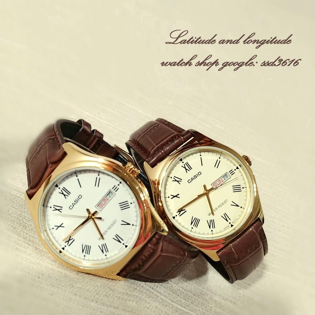 CASIO復古石英錶 羅馬數字 皮質錶帶 大小鏡面 男女對錶情人節禮物 日期顯示 正品公司貨 現貨 MTP-V006GL