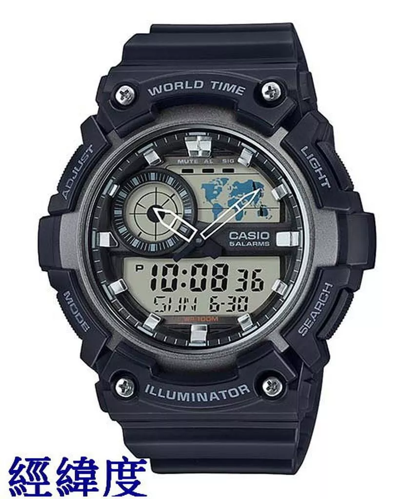經緯度鐘錶 CASIO手錶  百米防水 仿飛機儀表面板 指針電子雙顯 公司貨保固【↘1450】AEQ-200W-1A
