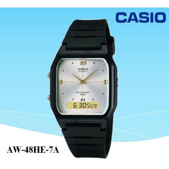 經緯度鐘錶CASIO復古型雙顯錶腕錶 電子+石英 復古典藏方形 學生開學季上班族型女超薄款【↘超低價】AW-48HE