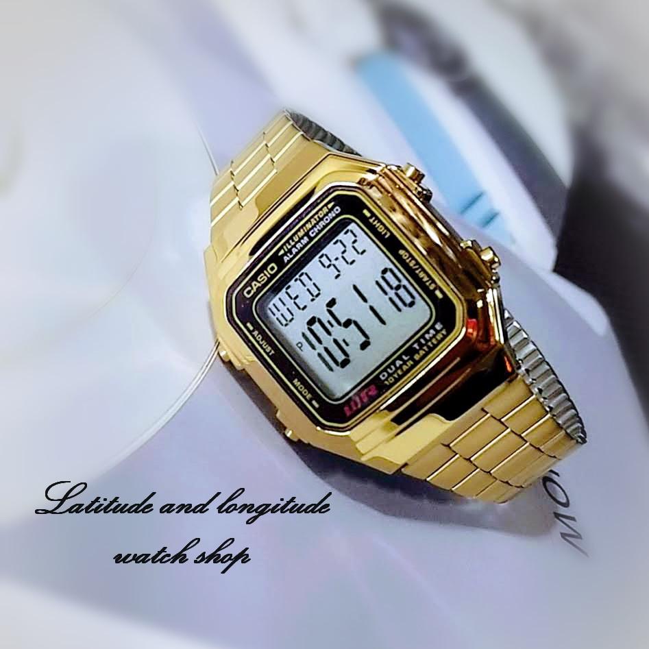 CASIO卡西歐手錶專賣店 十年電池超大字體 金色不鏽鋼錶帶  中性錶款  A178WGA