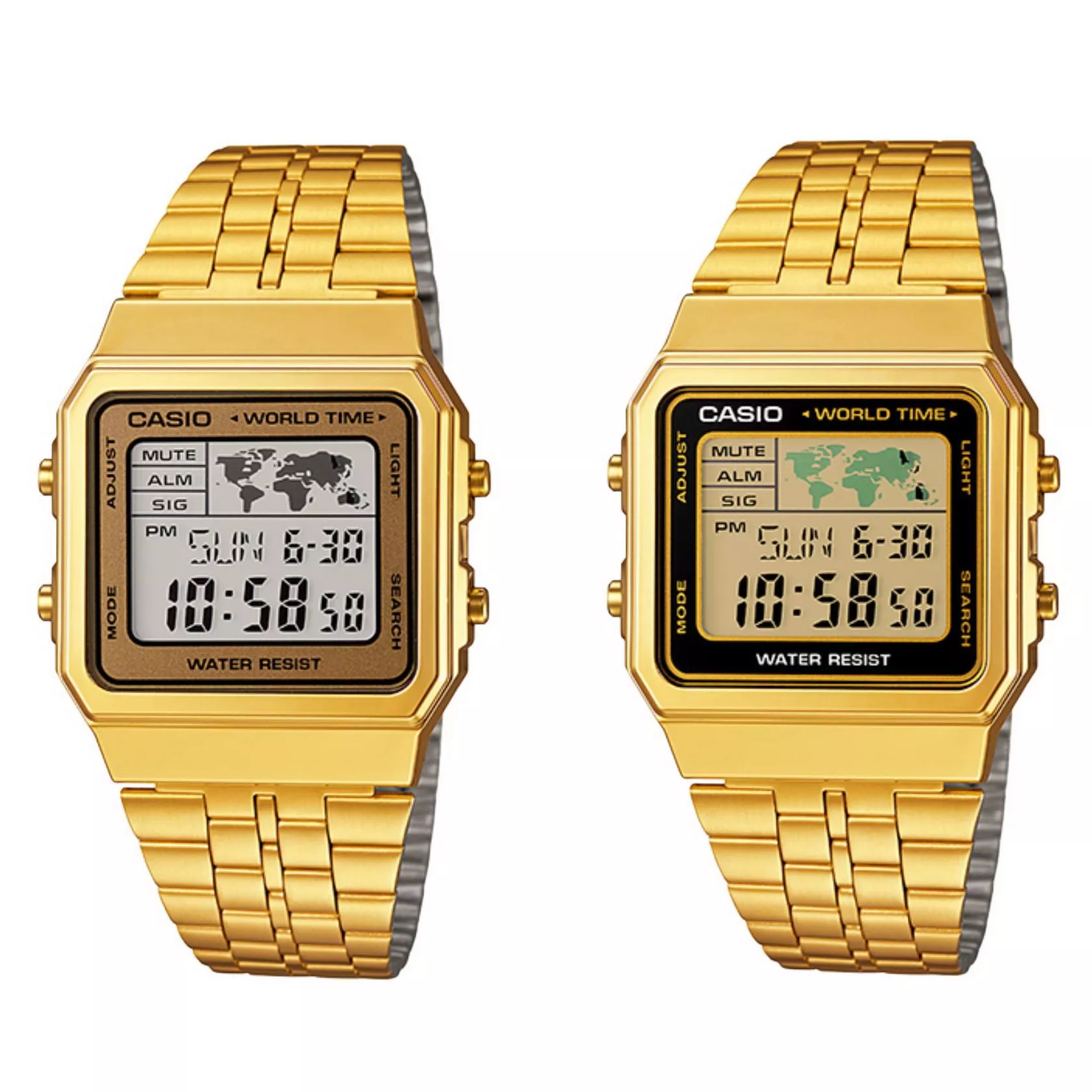 CASIO卡西歐手錶專賣店 金色錶帶地圖錶  世界地圖 中性男女對錶款 A500WGA