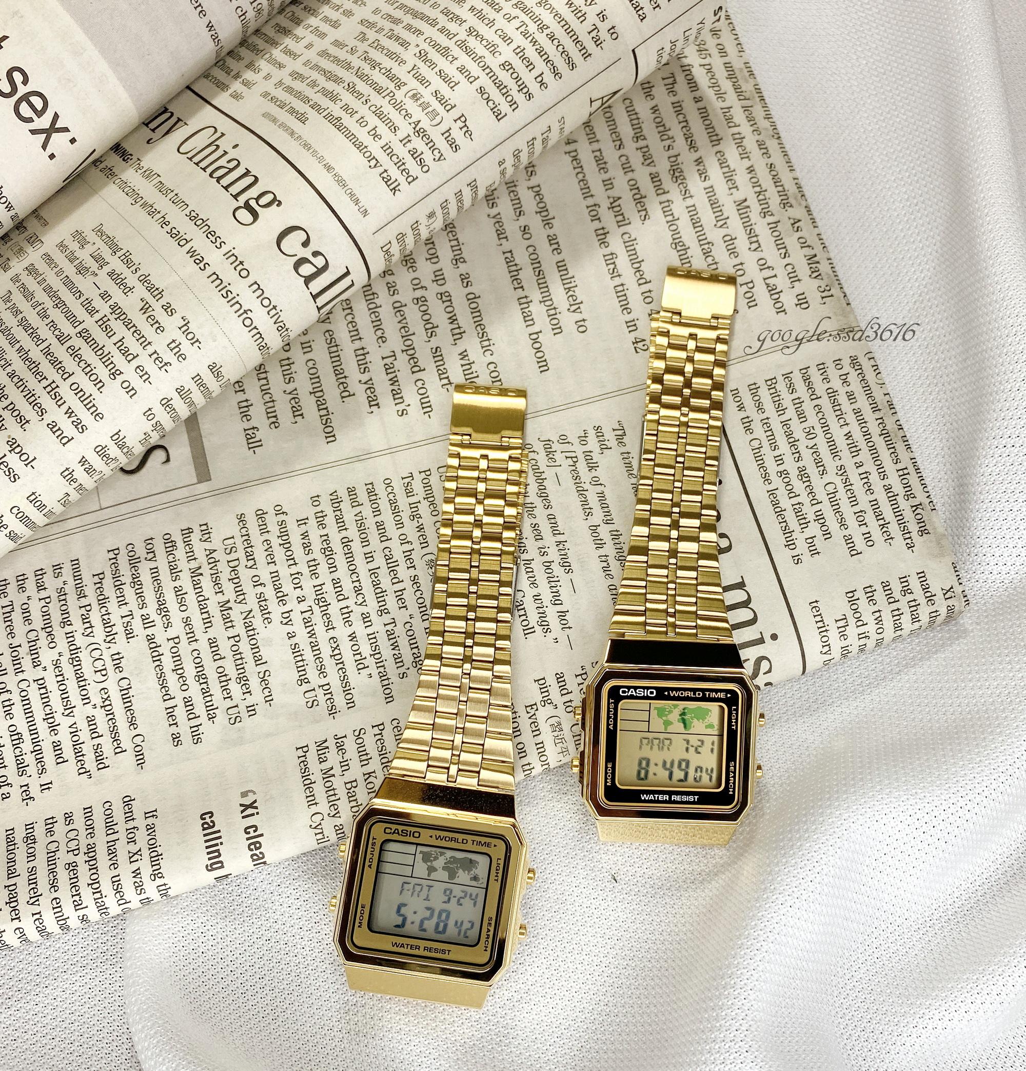 CASIO卡西歐手錶專賣店 金色錶帶地圖錶  世界地圖 中性男女對錶款 A500WGA
