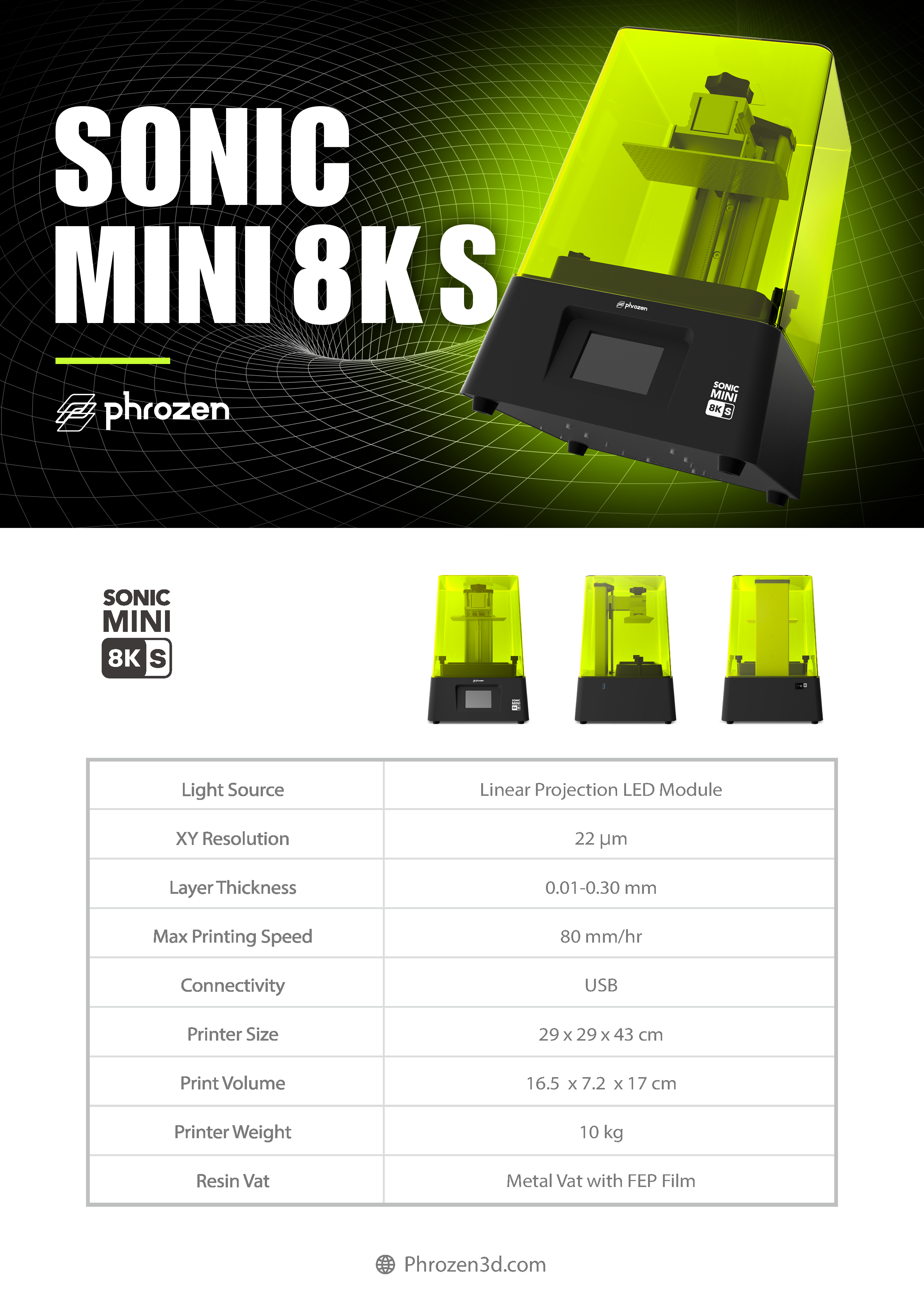 Sonic Mini 8K S 3d列印機產品規格