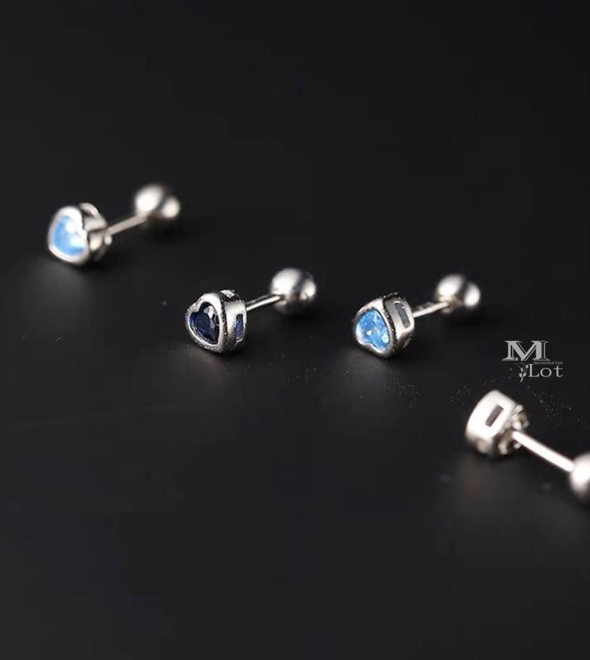 湛藍色 • 925純銀鎖珠耳環