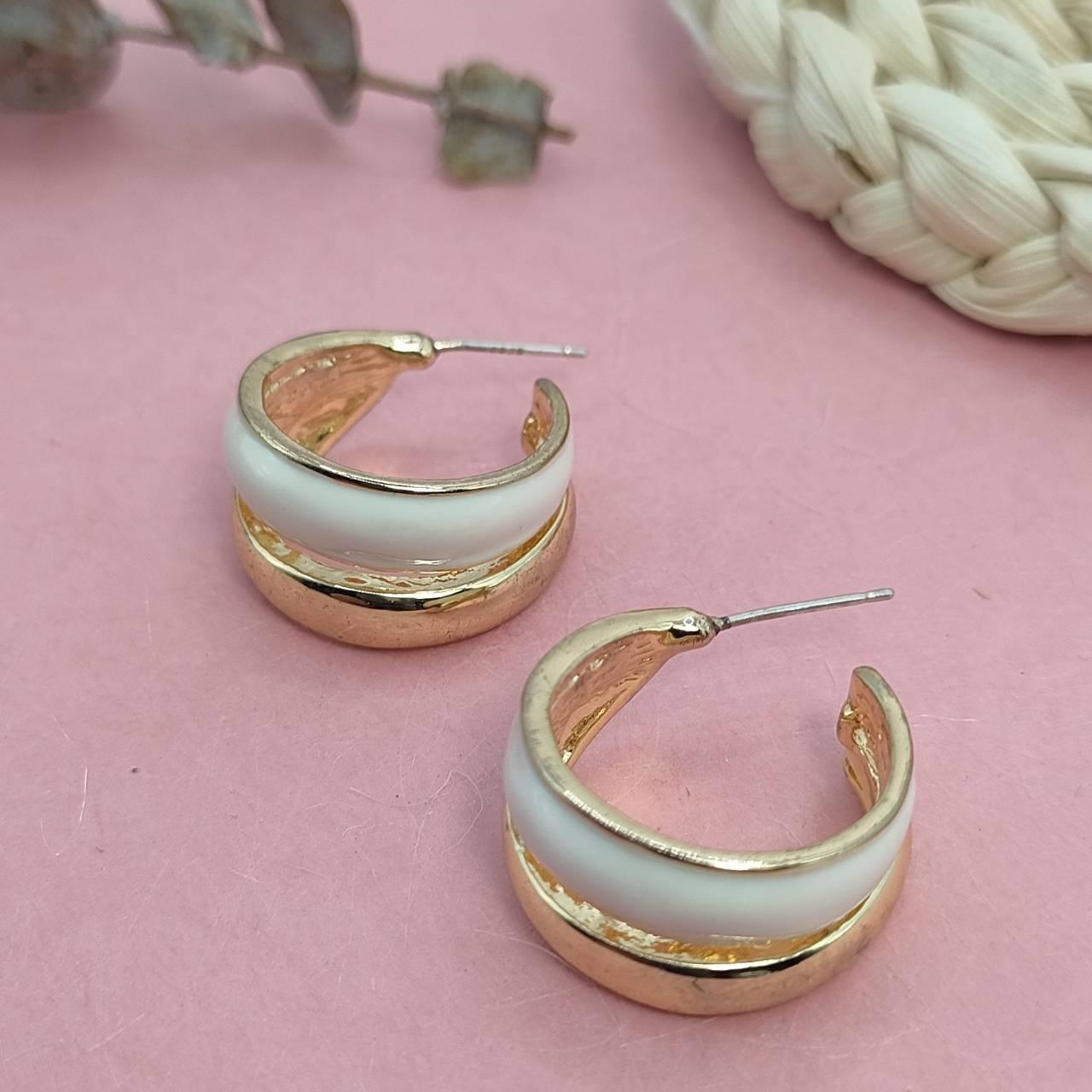【超值耳環】個性雙環 簡約雙色時尚金屬耳圈