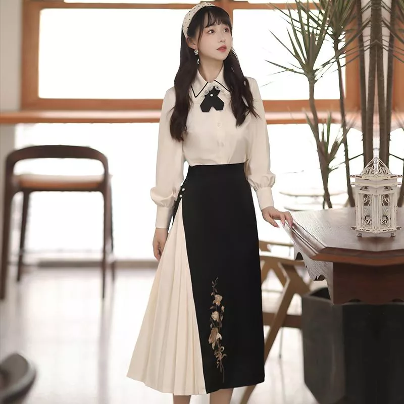 [破敗玫瑰]漢服女中國風改良日常漢元素襯衫式洋裝子洋裝套裝