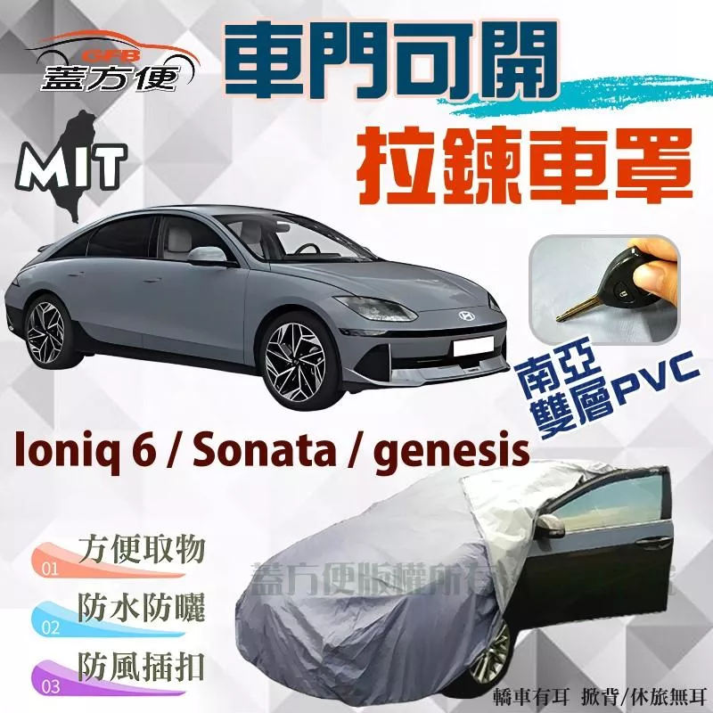 【蓋方便】駕駛座拉鍊設計（E型）台製現貨南亞雙層車罩《現代》Ioniq 6 + Sonata + genesis 可自取