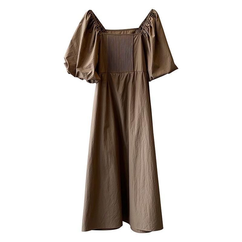 DANDT法式茶歇方領連衣裙2023夏季新款設計感褶皺泡泡袖裙子H8818(23 JUN Ian) 歐美服飾