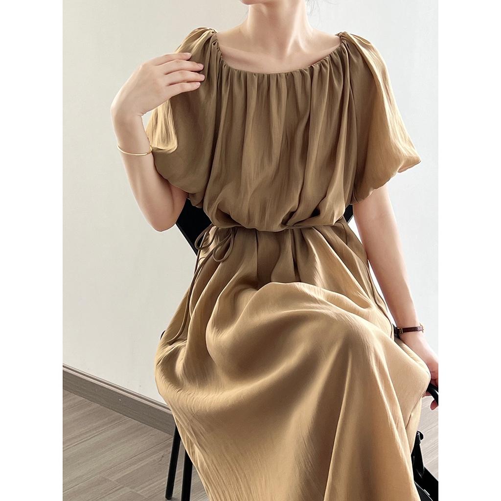 DANDT法式溫柔泡泡袖連衣裙2023夏季新款小眾設計系帶中長裙H810(23 JUN Ian) 歐美服飾