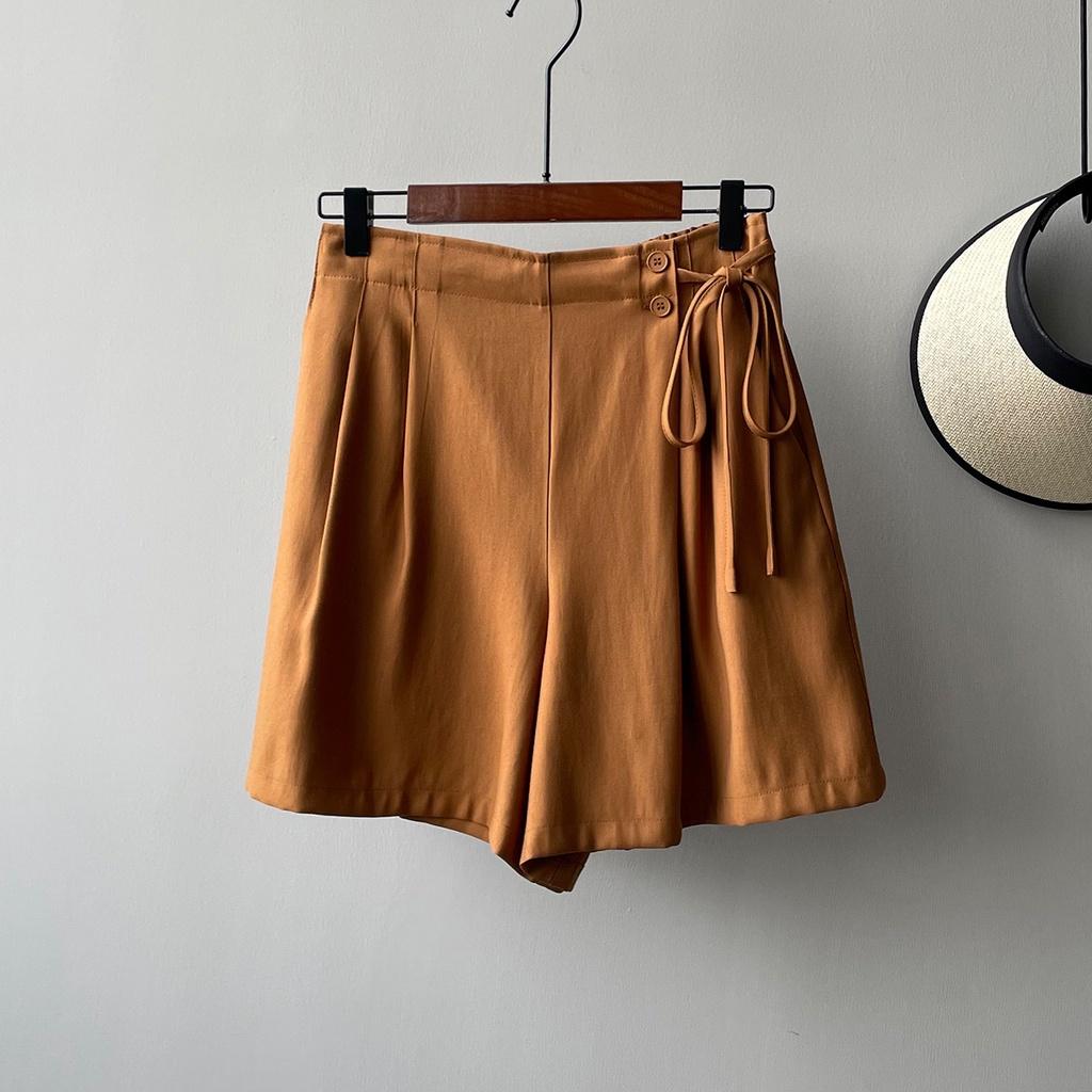 DANDT 高腰休閒短褲女2023夏季新款設計感系帶小眾垂感顯瘦褲子9653(23 JUN Ian) 歐美服飾