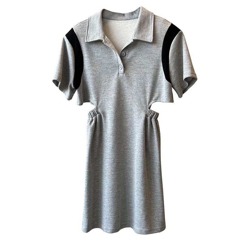 DANDT法式撞色Polo領短袖連衣裙2023夏季新款設計感露腰短裙H7733(23 JUN Ian) 歐美服飾