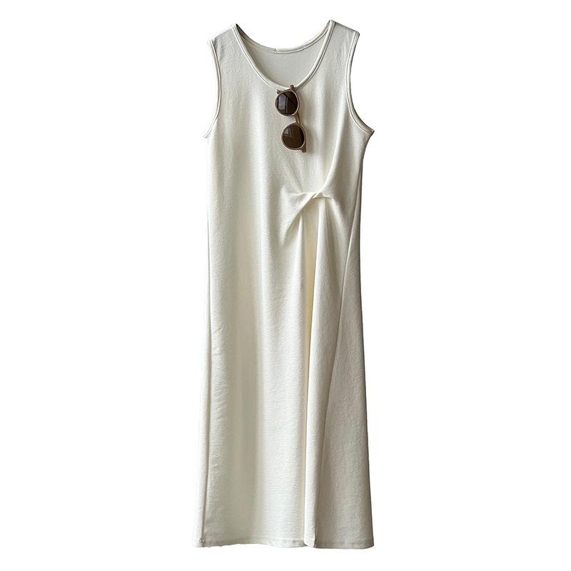 DANDT扭結無袖連衣裙2023夏季新款小眾設計感U領純色中長裙3153(23 JUN Ian) 歐美服飾