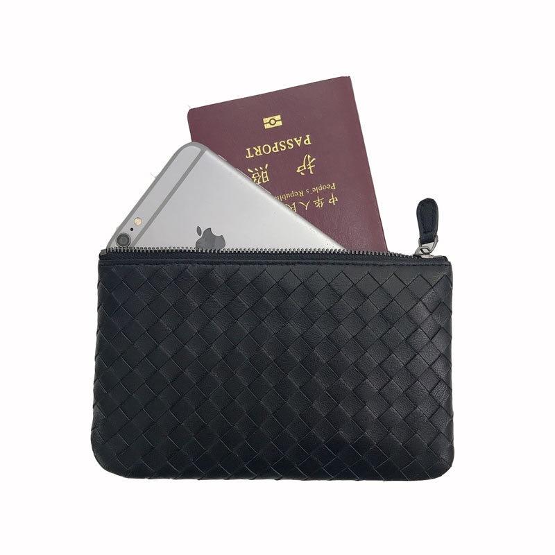 DANDT編織羊皮錢包 一折長款多功能真皮包 可放手機 護照 鑰匙手抓包女(23 JULY THU) 歐美包款