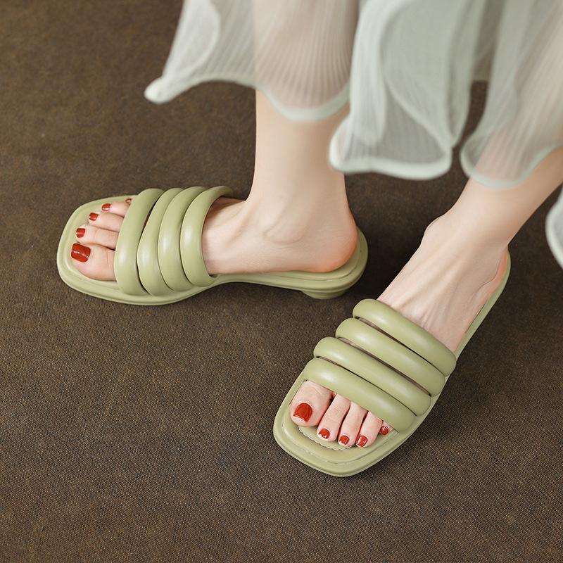 DANDT 舒適慵懶風外穿拖鞋2023夏季新款低跟簡約純色方頭露趾沙灘涼鞋女(23 JUN BSH) 歐美女鞋