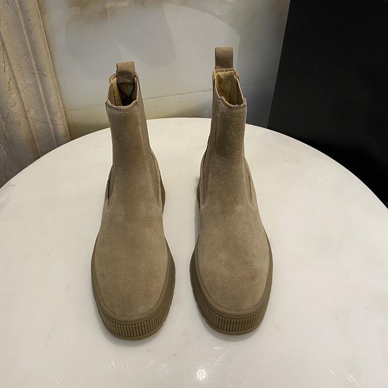 DANDT 2022年秋季新款圓頭厚底 中跟頭層牛皮短靴馬丁靴(23 JUN SIN) 外銷女鞋