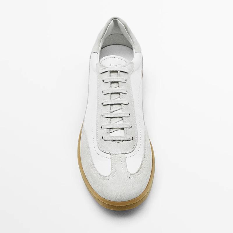 DANDT 2023夏季新款男鞋白色系帶簡約拼接牛皮運動鞋板鞋德訓鞋(23 JUN SIN) 外銷女鞋