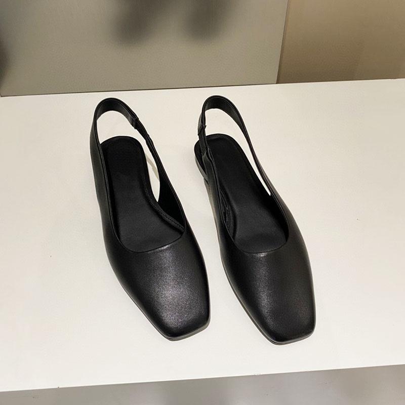 DANDT 2022年夏季新款方頭淺口頭層牛皮 平底休閑套趾包頭涼鞋(23 JUN SIN) 外銷女鞋