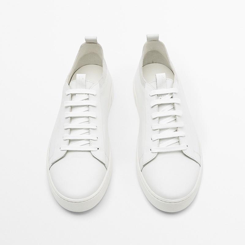 DANDT 2023早春新款男鞋圓頭系帶白色納帕軟面皮革運動鞋(23 JUN SIN) 外銷女鞋