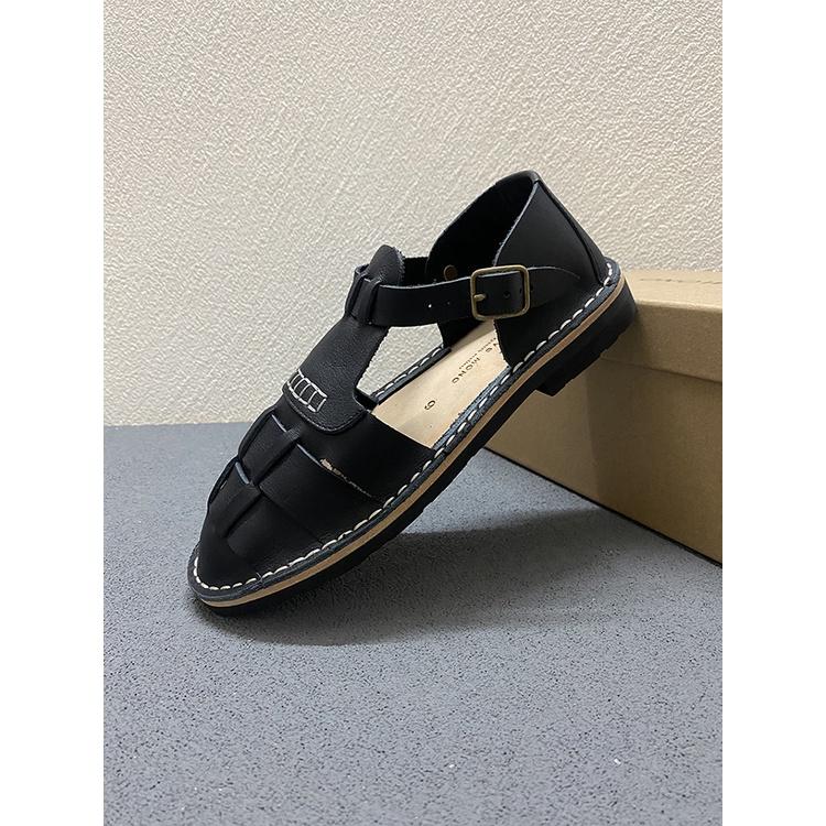 DANDT  mono法式復古鹿皮絨T字帶瑪麗珍鞋女平底手工編織包頭涼鞋(23 JUN CHI)外銷女鞋