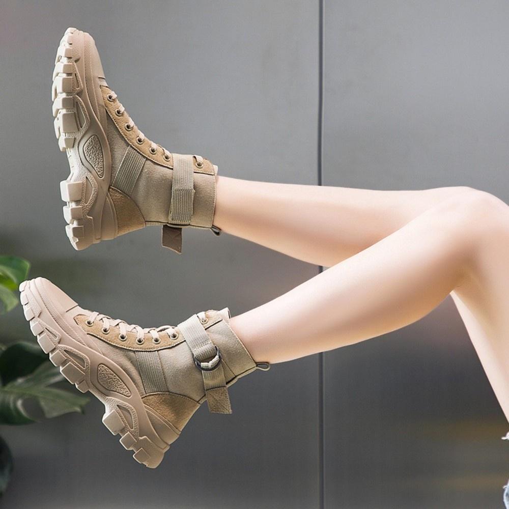 戰鬥短靴DANDT時尚真皮帆布拼接魔鬼氈機車短靴（22 OCT AL）同風格請在賣場搜尋-歐美女鞋