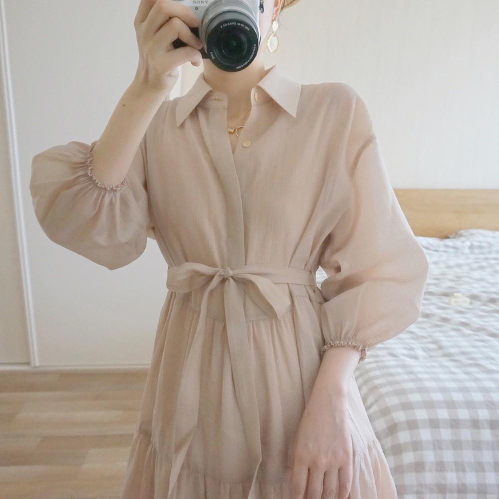 連身裙DANDT時尚法式小香風茶粉氣質洋裝（22 JUN AL）同風格請在賣場搜尋-歐美服飾