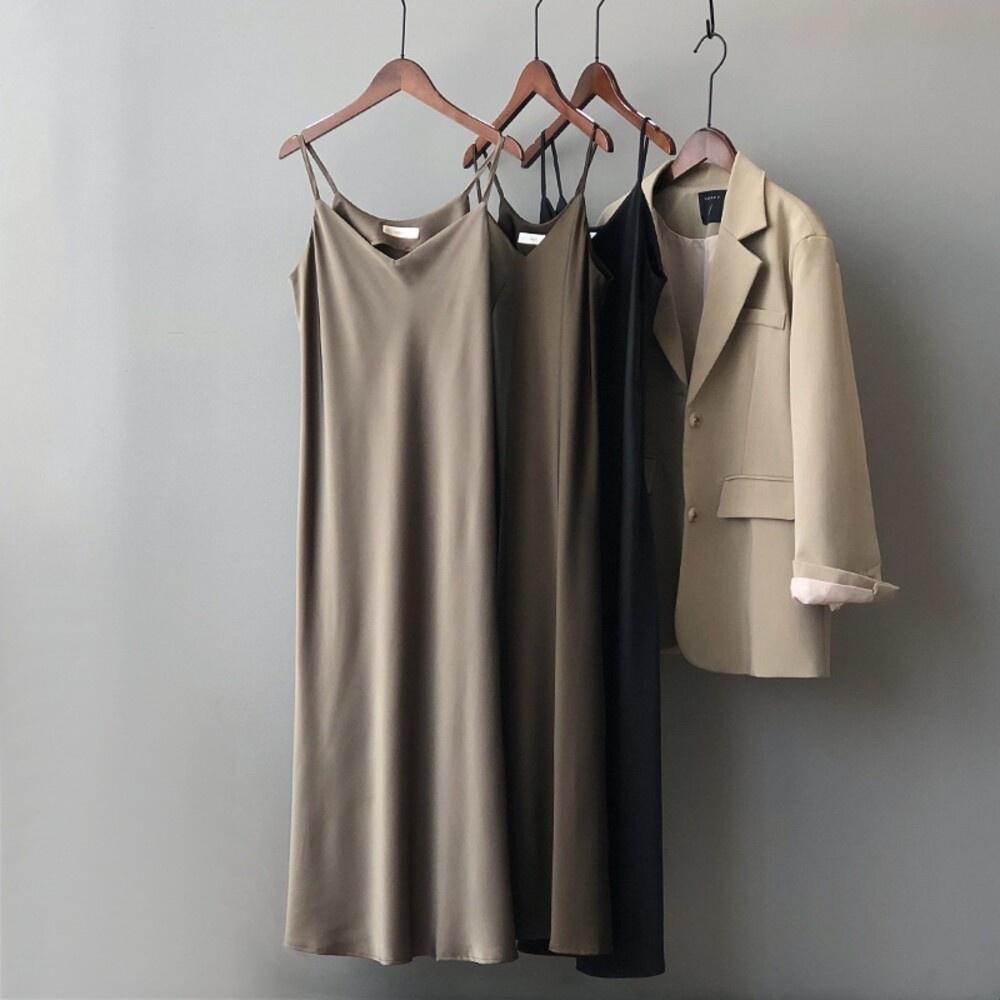 連身裙DANDT時尚緞面氣質內搭打底吊帶洋裝（23 APR DOU）同風格請在賣場搜尋-歐美服飾