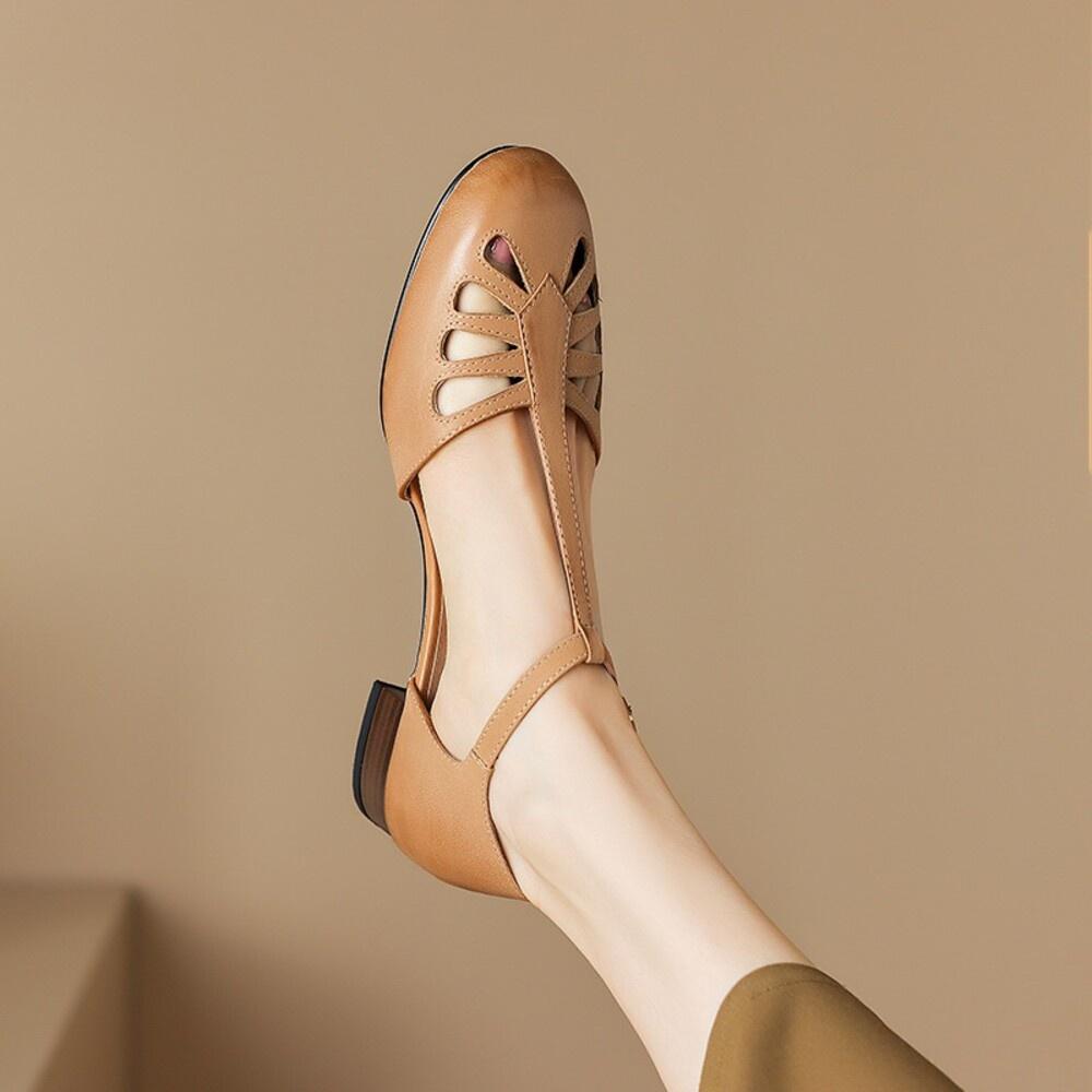 真皮涼鞋DANDT時尚牛皮T字羅馬鏤空復古涼鞋（23 APR SA）同風格請在賣場搜尋-歐美女鞋