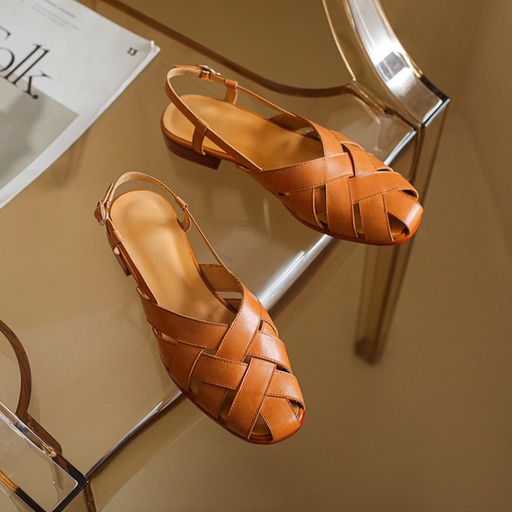 全真皮涼鞋DANDT時尚文藝復古牛皮編織涼鞋（22 JUL lon）同風格請在賣場搜尋-歐美女鞋
