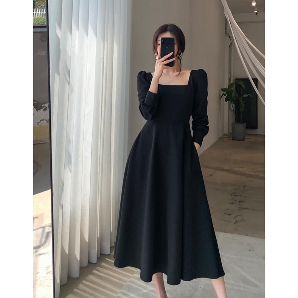 連身裙DANDT時尚法式赫本復古方領長裙洋裝（22 JUN AL）同風格請在賣場搜尋-歐美服飾