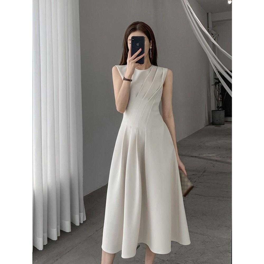 連身裙DANDT時尚法式收腰無袖線條長裙洋裝（22 JUN AL）同風格請在賣場搜尋-歐美服飾