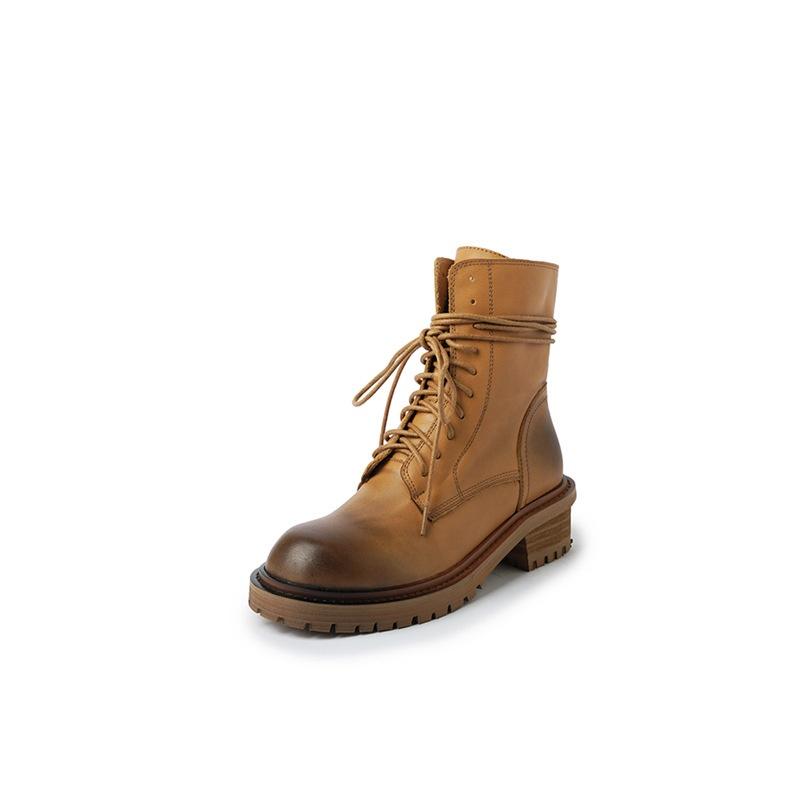 DANDT時尚復古擦色系帶馬丁靴秋冬短筒氣質側拉鏈粗跟厚底英倫風短靴子(23 AUG SAK) 歐美女鞋