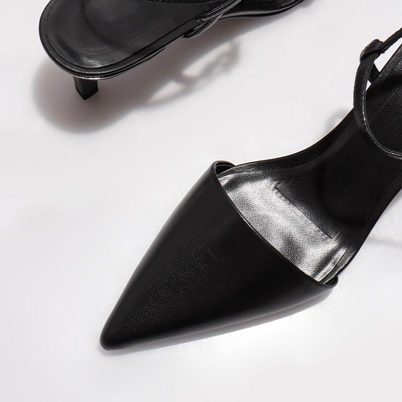 DANDT女鞋尖頭涼鞋包頭細高跟后空氣質腳腕絆帶時裝復古(24 APR TA) 外銷女鞋
