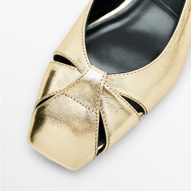 DANDT女鞋真皮金色鏤空涼鞋夏方頭平底后空淺口包頭單鞋(24 APR TA) 外銷女鞋