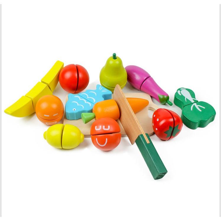 木製桶裝水果蔬菜切切樂 外貿款 切水果玩具 扮家家酒 兒童廚房玩具 角色扮演 8076