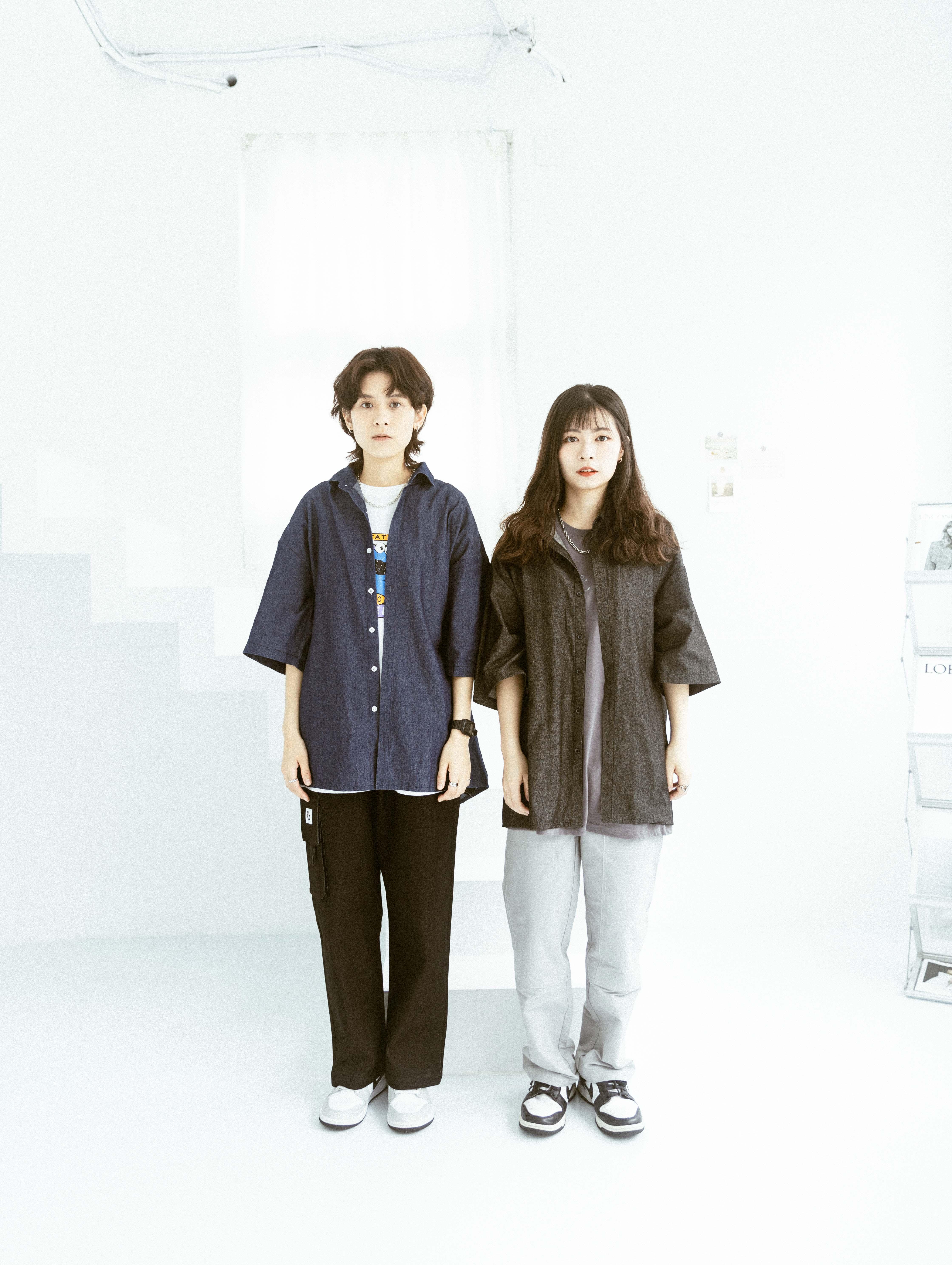 Korea 薄丹寧襯衫 (藍/黑)