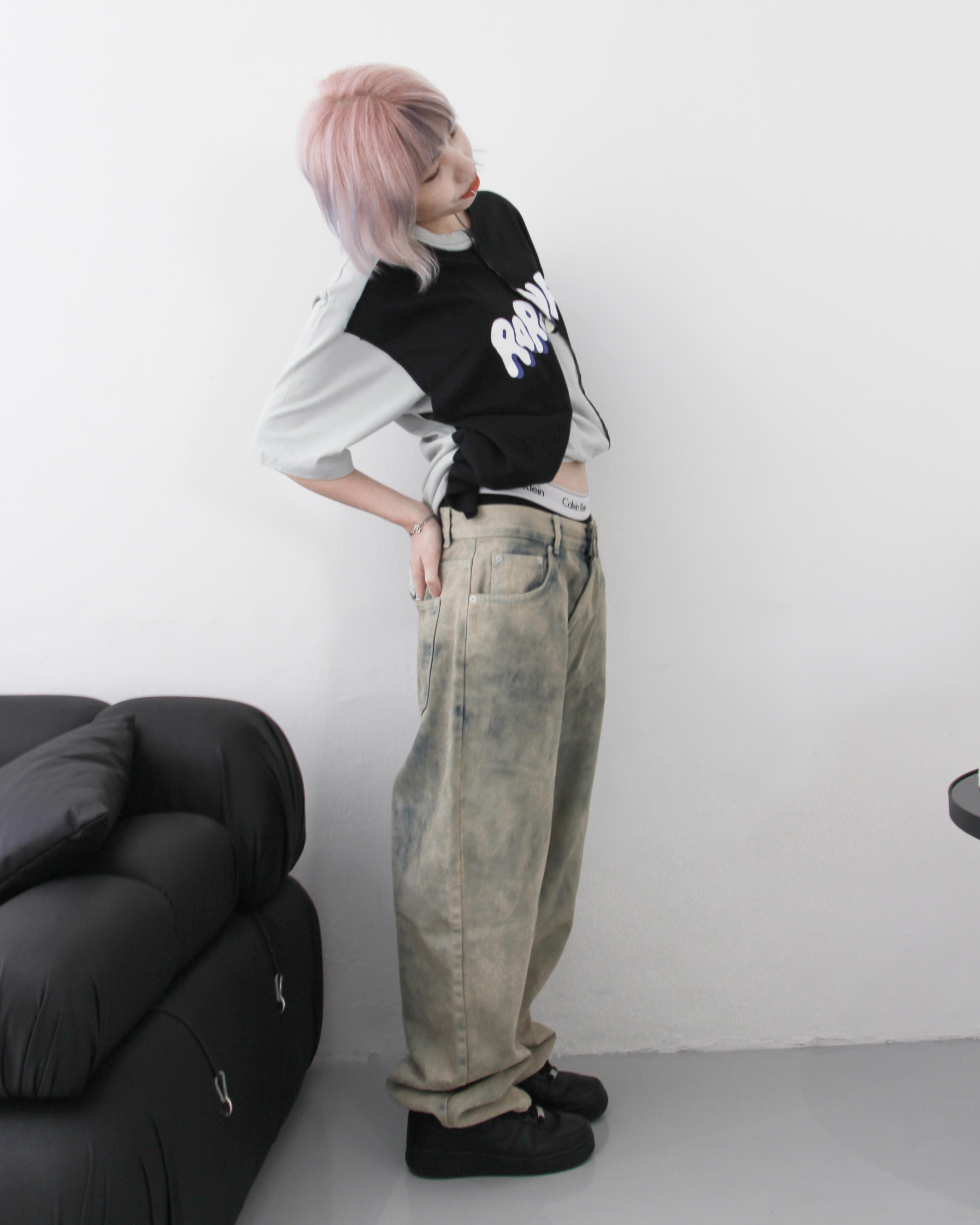 Korea 滑鐵盧復古刷舊寬鬆牛仔褲