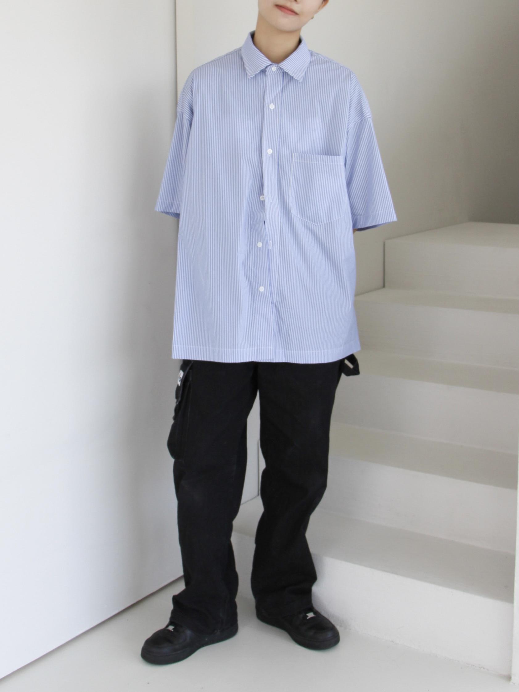 Korea 城市少年直條紋牛津襯衫 (淺藍/深藍)