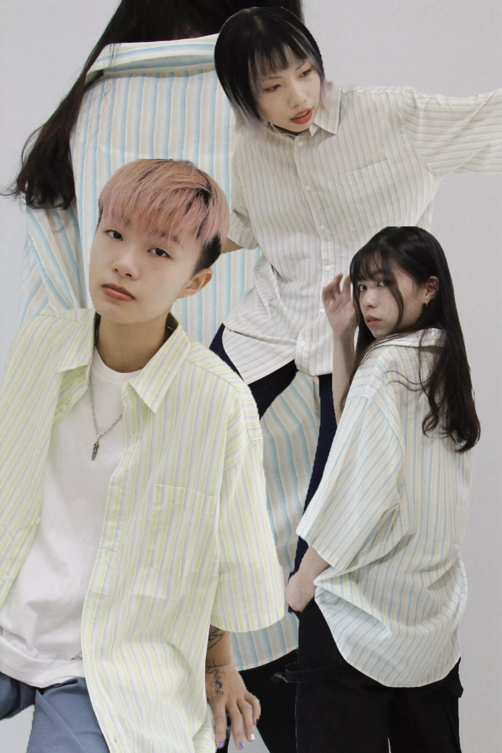 Korea 檸檬塔直條紋棉麻襯衫 (黃綠/卡其綠/藍橘)