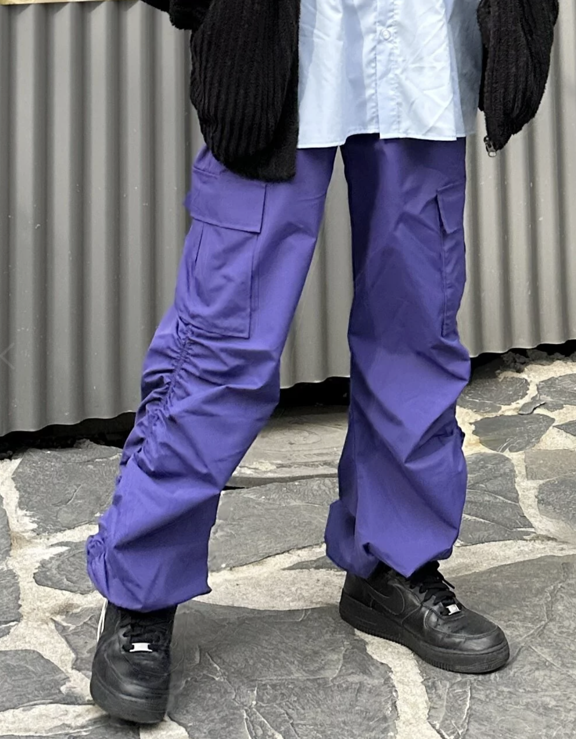 Korea Y2K鬆緊抽繩尼龍褲 (灰綠/紫/黑)
