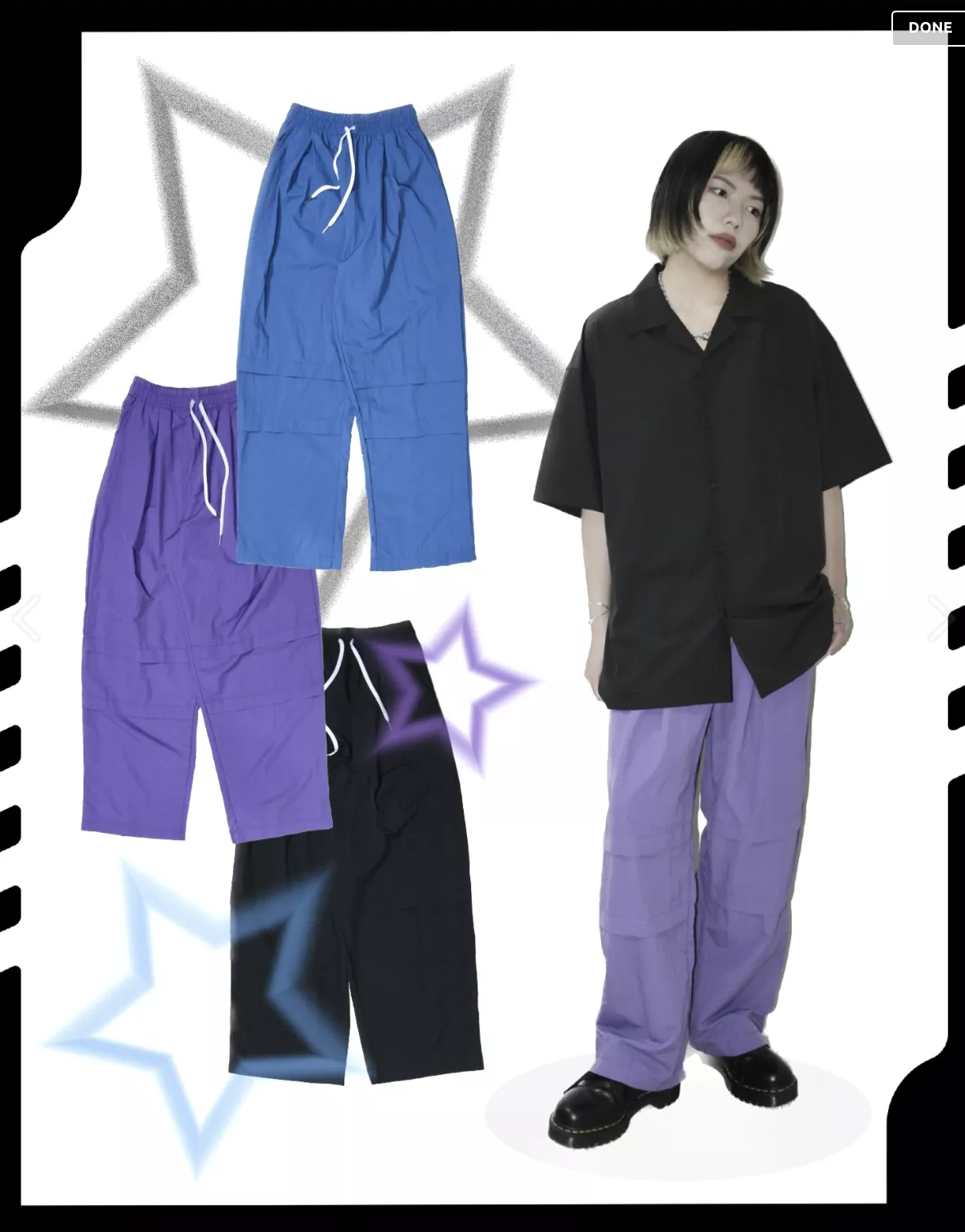 Korea Pony階層尼龍褲 (藍綠/紫/黑)