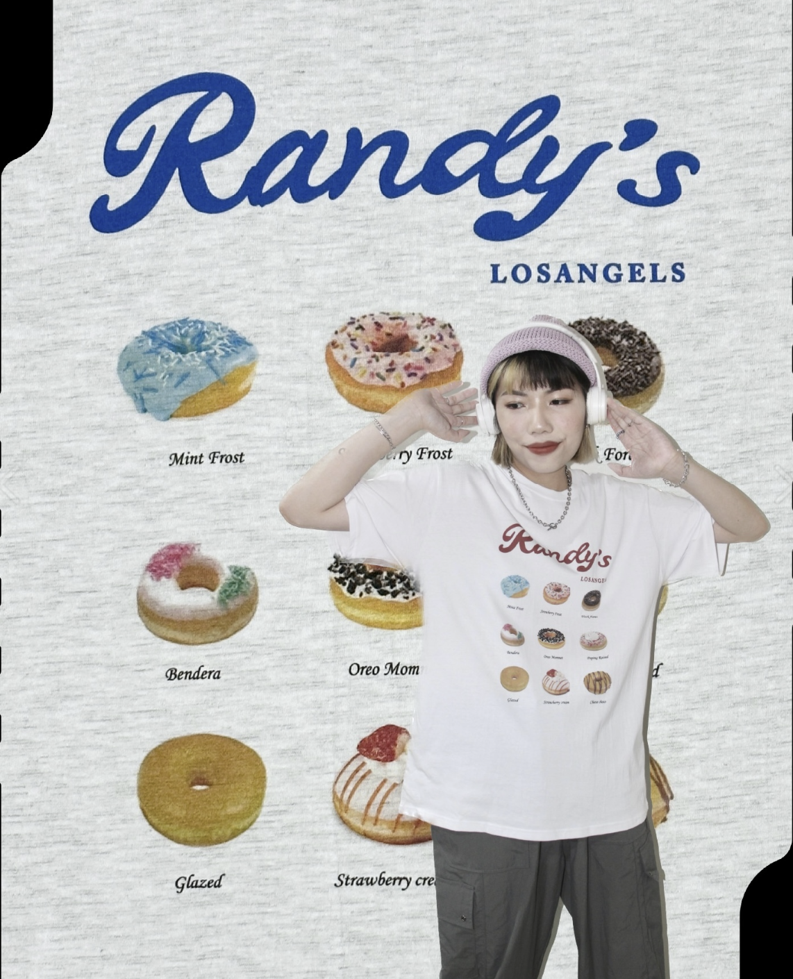 Korea Randy甜甜圈T (白/白灰)