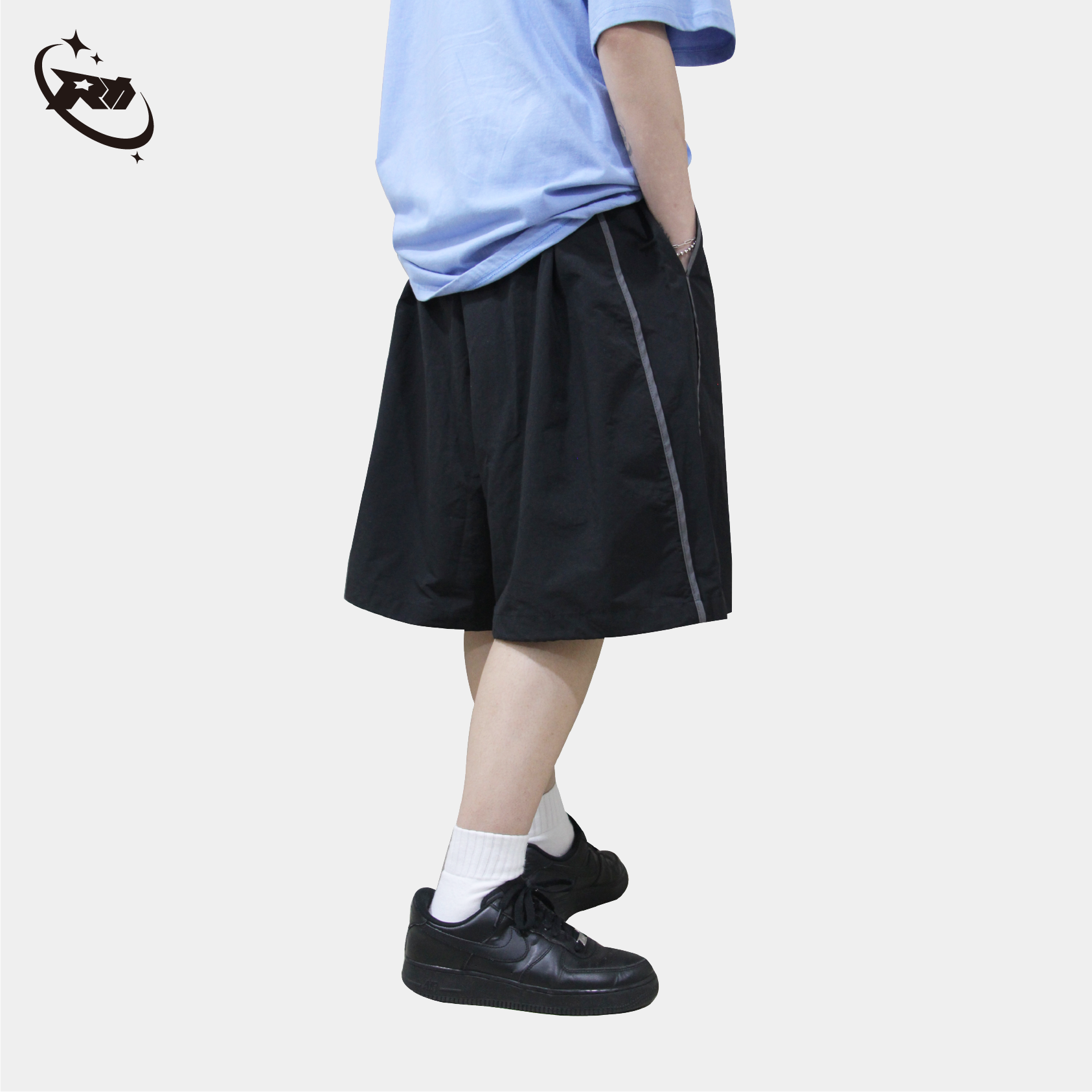 Korea 滾邊雙線尼龍短褲 (藍/米灰/紫/黑)