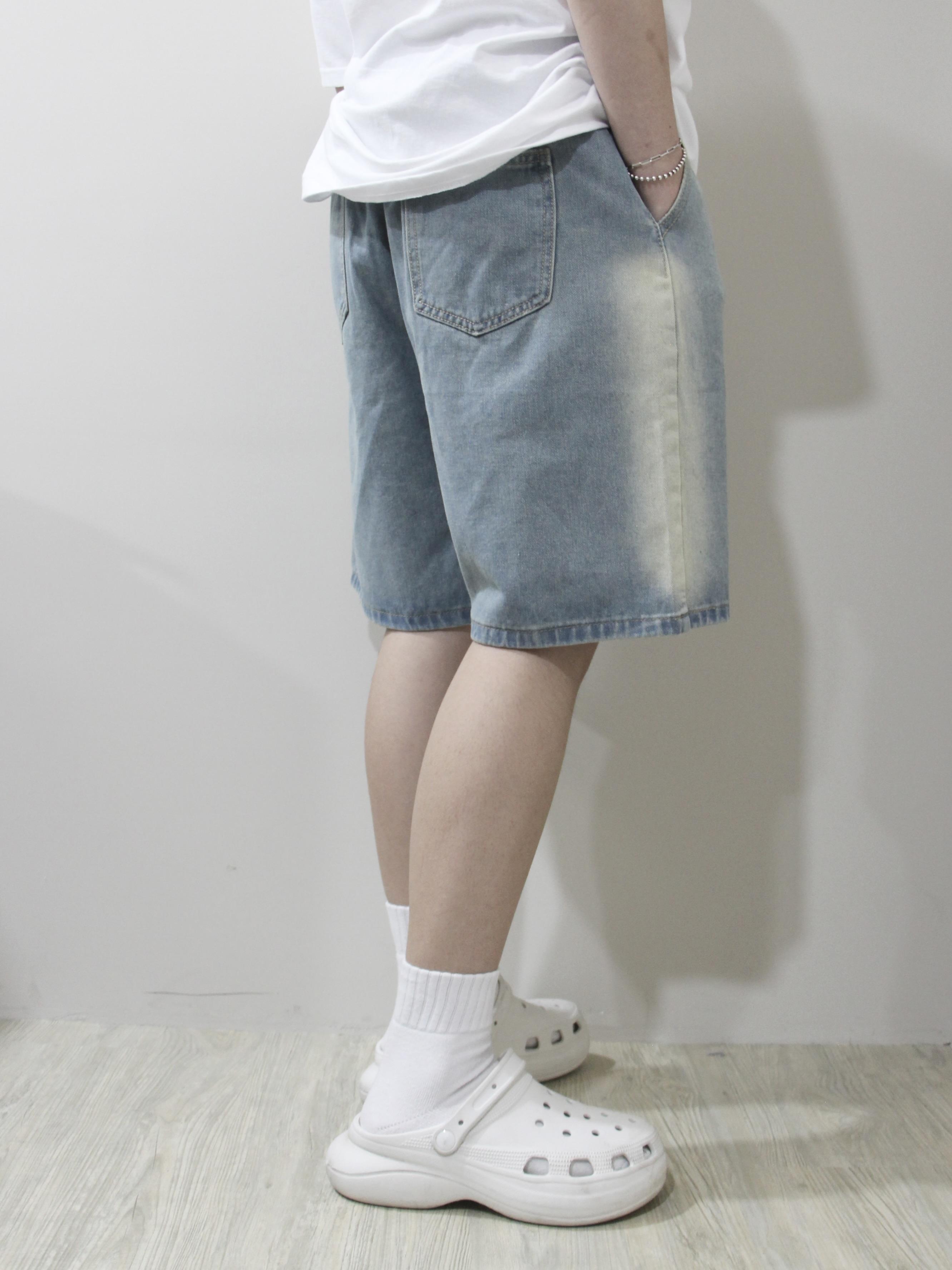 Korea 噴漆邊牛仔短褲 (藍/黑)